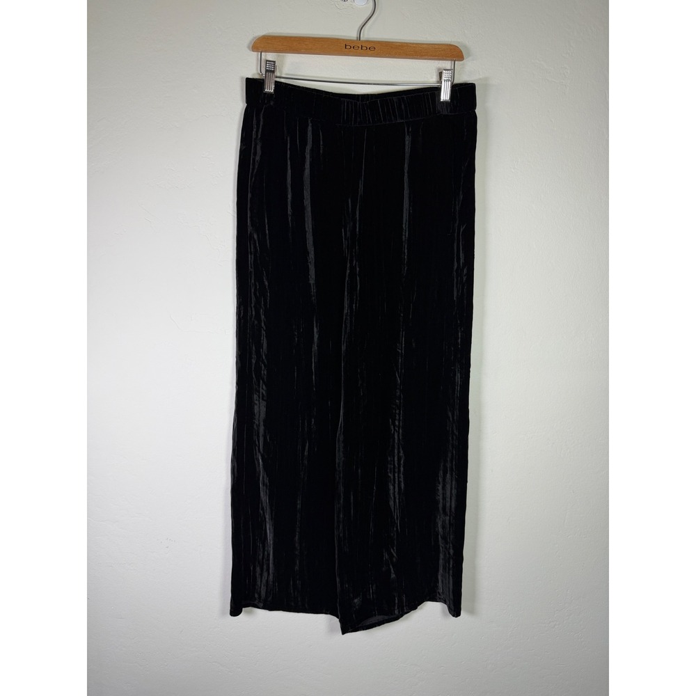 Eileen Fisher Black Crushed Velvet Wide Leg Pants High Rise Elastic Waist S/P - Picture 1 of 6